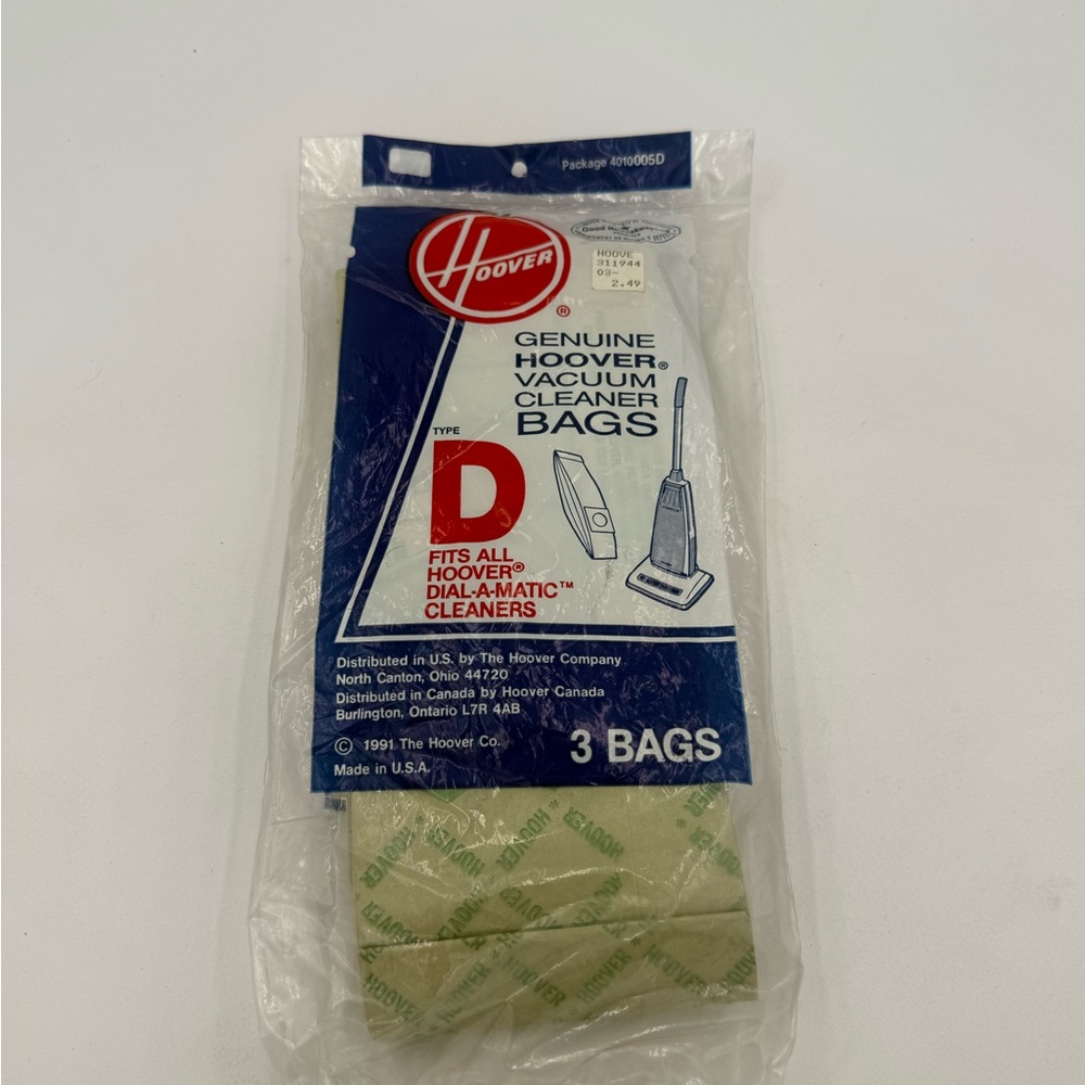 Genuine Hoover Type D Vacuum Cleaner Bags 4010005D 3 Pack